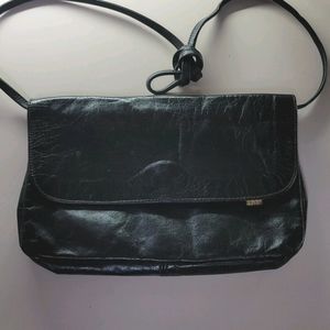 SAS Black Leather Clutch Purse w/ strap
